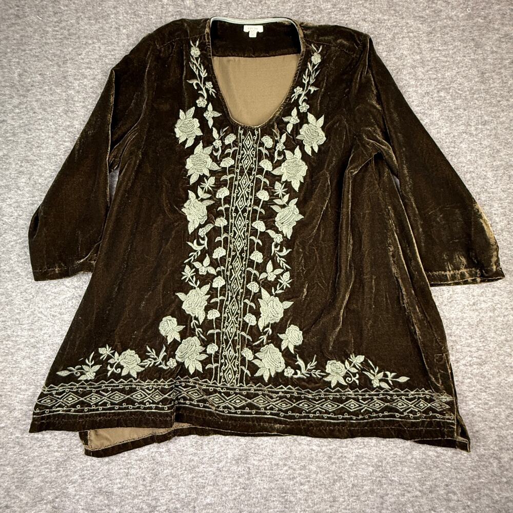 Kyla Seo Embroidered Velvet Tunic Top Women's Large Floral Boho Relaxed Flowy - Picture 7 of 14